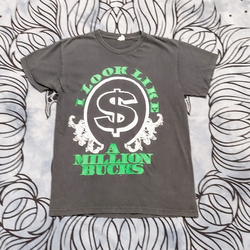 Vintage Money Humor T-Shirt S M Black vtg Tee Shirt